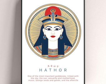 Hathor kärlekens och glädjens gudinna träinramad poster, egyptisk mytologi väggkonst gåva