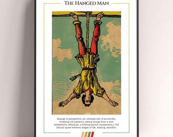 De gehangene tarotkaartposter, tarotkunstdruk, tarotkaart moderne poster, tarotdecor, mystieke poster, heksencadeau, mystiek cadeau