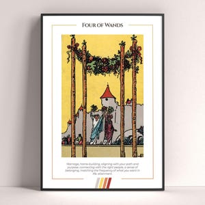 Poster dei Tarocchi Quattro di Bastoni, Stampa Artistica dei Tarocchi, Poster Moderno dei Tarocchi, Decorazione dei Tarocchi, Poster Mistico, Regalo Stregonesco, Regalo Mistico