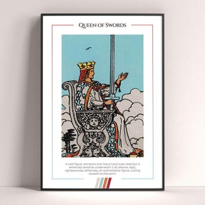 Queen of Swords Tarot Card Poster, Tarot Art Print, Tarot Card Modern Poster, Tarot Decor, Mystical Poster, Witchy Gift, Mystical Gift