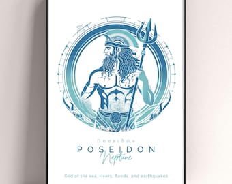 Poseidon Meeresgott Holzgerahmtes Poster, griechische Mythologie Wandkunst Geschenk
