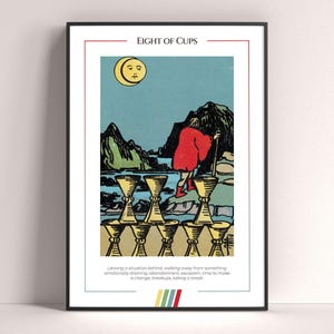 Póster de la carta del Tarot Ocho de Copas, lámina artística de tarot, póster moderno de la carta del Tarot, decoración de tarot, póster místico, regalo de bruja, regalo místico