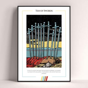Póster de la carta del Tarot Diez de Espadas, lámina de tarot, póster imprimible, decoración de tarot, póster místico, regalo de bruja, regalo místico
