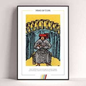 Póster de la carta del tarot Nueve de Copas, lámina de tarot, póster imprimible, decoración de tarot, póster místico, regalo de bruja, regalo místico