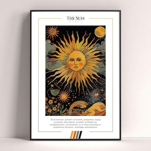 Pôster de Carta de Tarô do Sol, Impressão de Arte de Tarô, Pôster Moderno de Carta de Tarô, Decoração de Tarô, Pôster Místico, Presente de Bruxa, Presente Místico