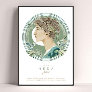 Lámina de la diosa griega Hera Juno, póster imprimible de Hera, lámina de mitología griega, decoración mitológica, lámina artística de dioses, decoración griega