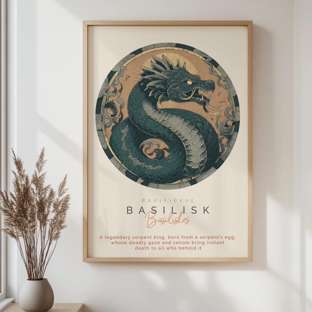 Basilisk Mythical Creature Poster, Fantasy Serpent Wall Art Print ...