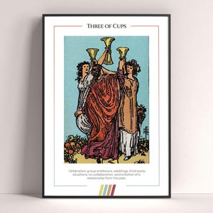 Three of Cups tarotkaartposter, tarotkunstdruk, tarotkaart moderne poster, tarotdecor, mystieke poster, heksencadeau, mystiek cadeau