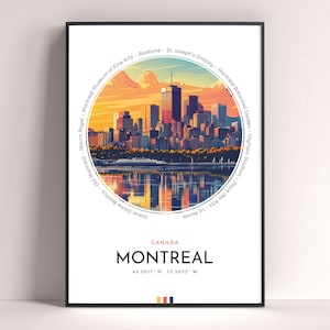 Affiche de la ville de Montréal, impression de voyage au Canada, art mural imprimable, cadeau de voyage, art paysage urbain, décoration murale numérique, cadeau d'anniversaire