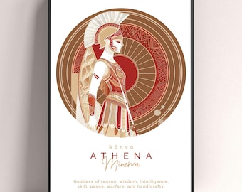 Athena Goddess of Wisdom Wooden Frame Poster, Greek Mythology Wall Art Gift