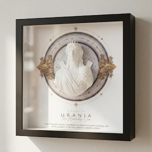 Urania 3D Shadow Box, Greek Mythology Framed Wall Art, Muse of Astronomy Sculpture, Stargazer Gift