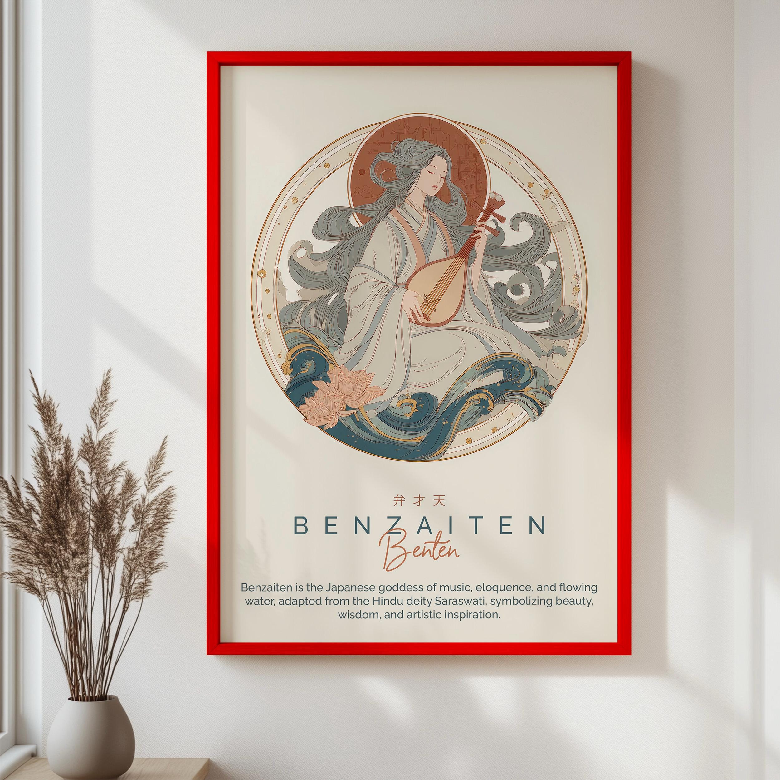 Benzaiten Japanese Goddess Poster, Shinto Mythology Wall Art