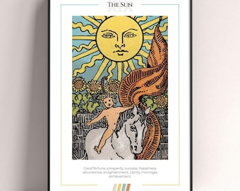 The Sun Tarot Card Poster, Tarot Art Print, Tarot Card Modern Poster, Tarot Decor, Mystical Poster, Witchy Gift, Mystical Gift