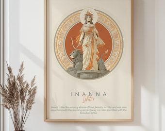 Inanna Ishtar Goddess Poster, Sumerian Mythology Wall Art Print, Ancient Feminine Goddess Decor, Divine Woman Art, Inanna Gift