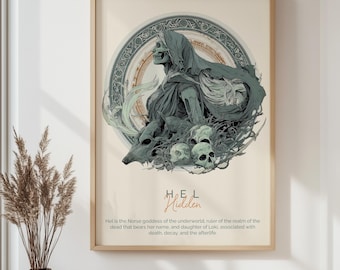 Hel Hilden Norse Goddess Poster, Nordic Mythology Wall Art, Underworld Deity Print, Viking Goddess Illustration, Pagan Decor, Mythology Gift