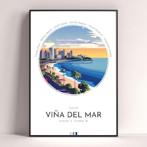 Viña del Mar City Poster, Chile Travel Print, Framed Wall Art Print, Minimalist Travel Home Decor
