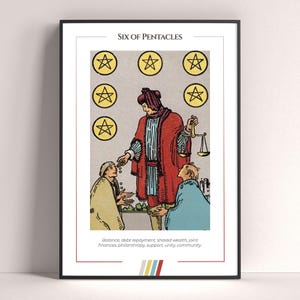 Poster dei Tarocchi del Sei di Denari, Stampa Artistica dei Tarocchi, Poster Moderno dei Tarocchi, Decorazione dei Tarocchi, Poster Mistico, Regalo Stregonesco, Regalo Mistico