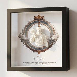 Thor 3D Shadow Box, Norse Mythology Framed Wall Art, God of Thunder Sculpture, Viking Enthusiast Gift