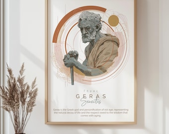 Geras Greek Mythology Poster, Ancient Greek God Print, Classical Mythology Wall Art, Greek Wisdom Decor, Geras Illustration, Mythology Gift