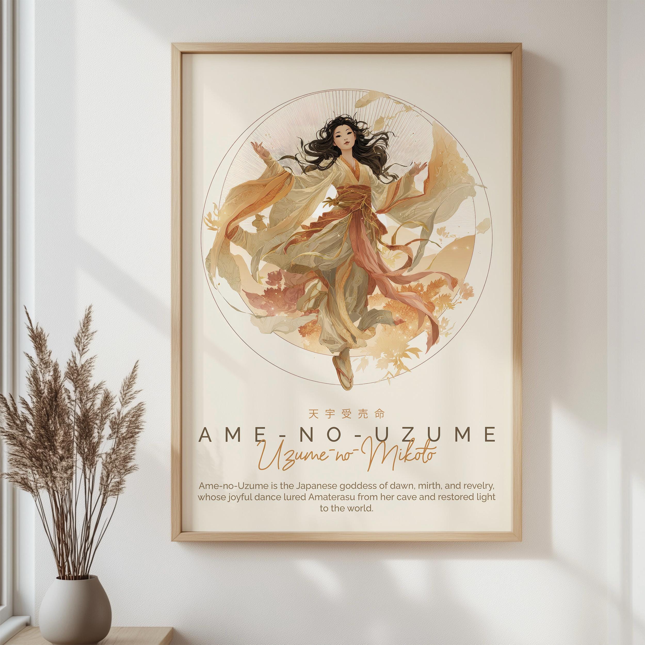 Ame-no-uzume Japanese Goddess Poster, Shinto Mythology Wall Art