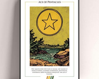 Ace of Pentacles Tarot Card Poster, Tarot Art Print, Tarot Card Modern Poster, Tarot Decor, Mystical Poster,  Witchy Gift, Mystical Gift