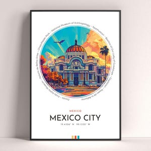 Mexico City Poster, Mexico Travel Print, Framed Wall Art Print, Minimalist Travel Home Decor