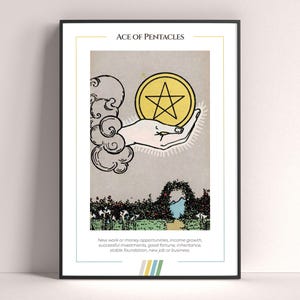 Plakat z kartą tarota As Pentakli, wydruk artystyczny tarota, plakat do wydrukowania karty tarota, wystrój tarota, mistyczny plakat, prezent czarownicy, mistyczny prezent