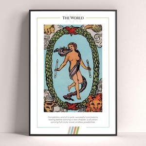 Póster de la Carta del Tarot del Mundo, Lámina de Tarot, Póster Moderno de la Carta del Tarot, Decoración de Tarot, Póster Místico, Regalo de Brujería, Regalo Místico