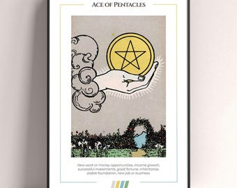 Ace of Pentacles Tarot Card Poster, Tarot Art Print, Tarot Card Modern Poster, Tarot Decor, Mystical Poster, Witchy Gift, Mystical Gift