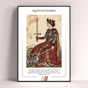 Pôster de Carta de Tarô da Rainha de Espadas, Impressão de Arte de Tarô, Pôster de Carta de Tarô para Impressão, Decoração de Tarô, Pôster Místico, Presente de Bruxa, Presente Místico