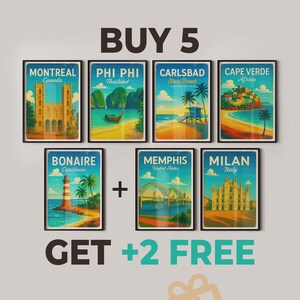 Buy 5 Get 2 Free – Choose Your City Posters, Retro City Prints, Vintage Travel Posters, Landmark Wall Art for Home & Office Decor