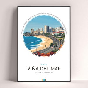 Vina del Mar City Poster, Chile Travel Print, Framed Wall Art Print, Minimalist Travel Home Decor