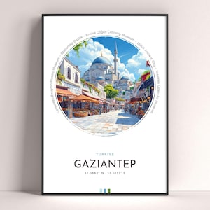 Gaziantep City Poster, Turkey Travel Print, Framed Wall Art Print, Minimalist Travel Home Decor