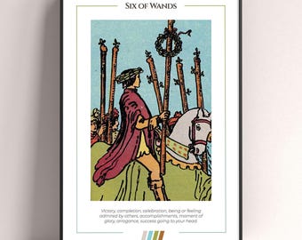 Six of Wands Tarot Card Poster, Tarot Art Print, Tarot Card Modern Poster, Tarot Decor, Mystical Poster, Witchy Gift, Mystical Gift