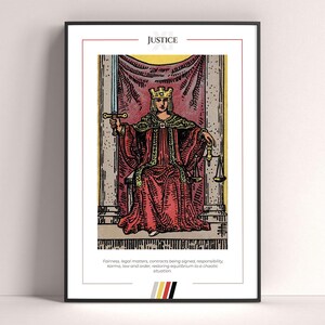 Poster con carta dei tarocchi della giustizia, stampa artistica dei tarocchi, poster moderno con carta dei tarocchi, decorazione dei tarocchi, poster mistico, regalo stregonesco, regalo mistico