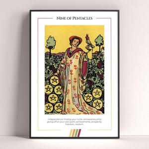Nine of Pentacles Tarot Card Poster, Tarot Art Print, Tarot Card Modern Poster, Tarot Decor, Mystical Poster, Witchy Gift, Mystical Gift