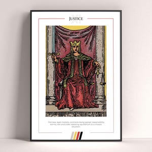 Póster de la Carta del Tarot de la Justicia, Impresión artística del Tarot, Póster imprimible de la Carta del Tarot, Decoración del Tarot, Póster místico, Regalo de bruja, Regalo místico