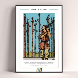 Affiche de carte de tarot Neuf baguettes, impression d'art de tarot, affiche moderne de carte de tarot, décor de tarot, affiche mystique, cadeau sorcière, cadeau mystique
