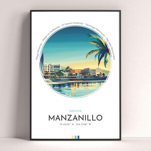 Manzanillo City Poster, Mexico Travel Print, Framed Wall Art Print, Minimalist Travel Home Decor