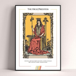 Póster de la carta del Tarot de La Suma Sacerdotisa, lámina artística del Tarot, póster moderno de la carta del Tarot, decoración del Tarot, póster místico, regalo de bruja, regalo místico