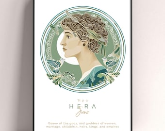 Hera Goddess of Marriage and Family Wooden Framed Poster, Ancient Greek Mythology Wall Art Gift