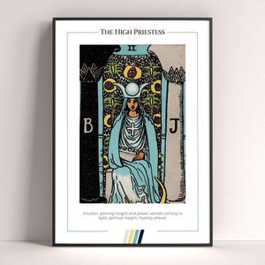 Póster de la carta del Tarot de La Suma Sacerdotisa, lámina artística del Tarot, póster moderno de la carta del Tarot, decoración del Tarot, póster místico, regalo de bruja, regalo místico