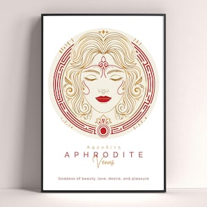 Póster enmarcado en madera de Afrodita, diosa del amor y la belleza, regalo de arte mural de la mitología griega