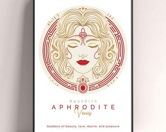 Houten ingelijste poster Aphrodite godin van liefde en schoonheid, Griekse mythologie kunst aan de muur