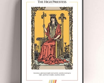 Póster de la carta del Tarot de La Suma Sacerdotisa, lámina artística del Tarot, póster moderno de la carta del Tarot, decoración del Tarot, póster místico, regalo de bruja, regalo místico