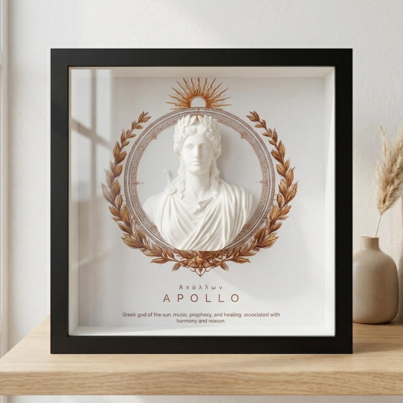 Apollo Atributes Apollo 3D Shadow Box, Greek Mythology Framed Wall Art, Sun God ...