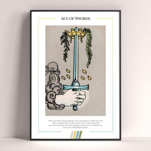 Póster de la carta del Tarot As de Espadas, lámina de tarot, póster imprimible, decoración de tarot, póster místico, regalo de bruja, regalo místico