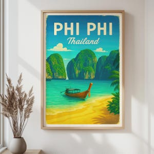 Phi Phi Thailand Retro City Print – Vintage Beach Travel Poster, Tropical Island Wall Art for Home & Office Decor