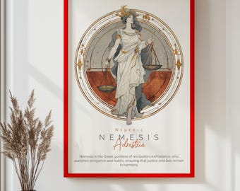 Póster de la diosa griega Némesis, arte mural de la mitología griega, lámina de la diosa de la justicia, decoración mitológica, ilustración de Adrastea, regalo mitológico