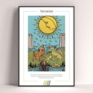 Póster de la carta del Tarot de la Luna, lámina de tarot, póster imprimible de cartas del Tarot, decoración de tarot, póster místico, regalo de bruja, regalo místico